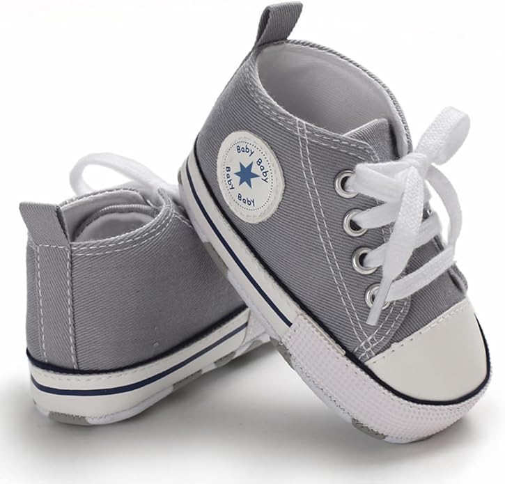 Unisex Baby Boys Girls Shoes, Newborn Infant Non-Slip Canvas Denim High Top Sneakers, Toddler First Walkers Shoes