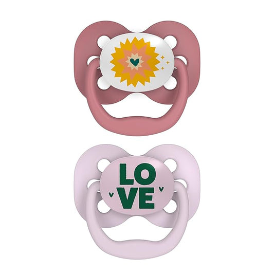 Dr. Brown's Advantage Baby Pacifier, Fully Symmetrical Soother with Soft Silicone Bulb, Lavender Love, 0-6m, BPA Free, 24 Pack