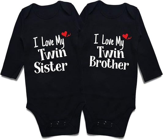 DEFAHN Funny Twins Baby Bodysuits Boys Girls Rompers 2 Pack Twin Matching Clothes Outfits for Newborn Infant