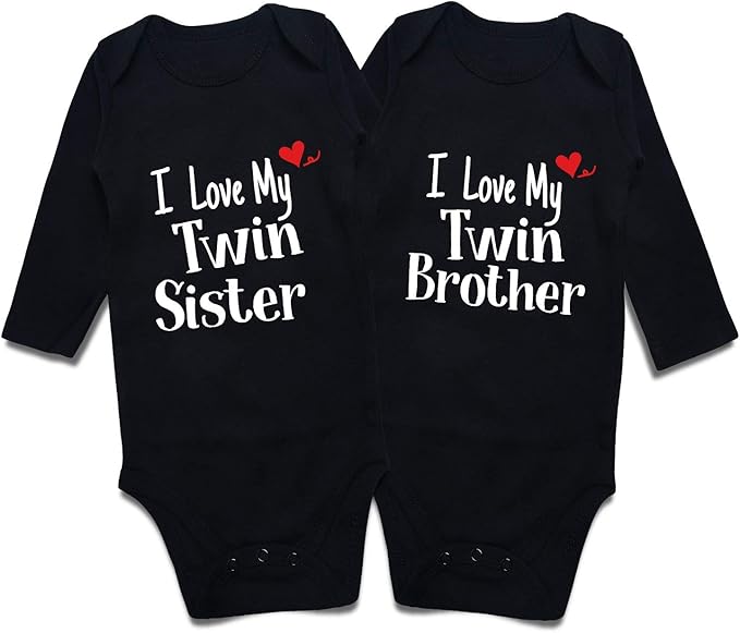 DEFAHN Funny Twins Baby Bodysuits Boys Girls Rompers 2 Pack Twin Matching Clothes Outfits for Newborn Infant