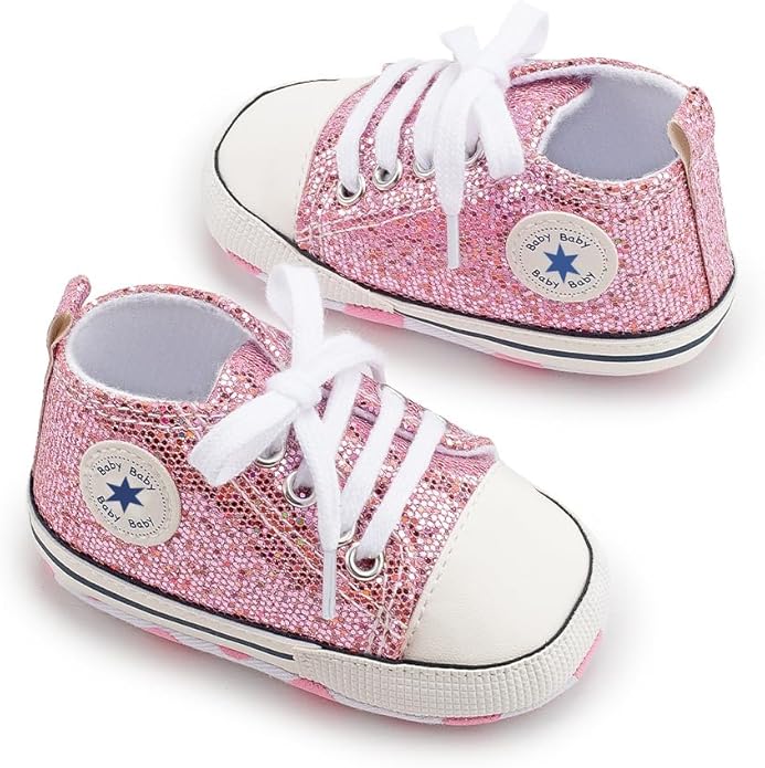 Unisex Baby Boys Girls Shoes, Newborn Infant Non-Slip Canvas Denim High Top Sneakers, Toddler First Walkers Shoes