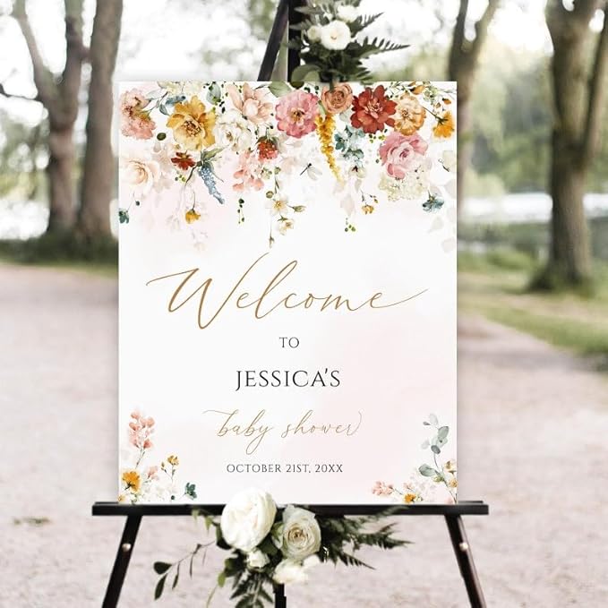 LJGL15 Pink Floral Welcome Poster - Baby Girl Shower Sign