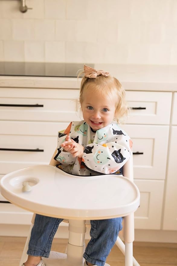 Tiny Twinkle Mess Proof Baby Bib,Waterproof Smock Baby Bib for Eating,Machine Washable Long Sleeve Bib,Baby Led Weaning,Toddler Bib,BLW Supplies(Pumpkins, Small 6-24 Months)