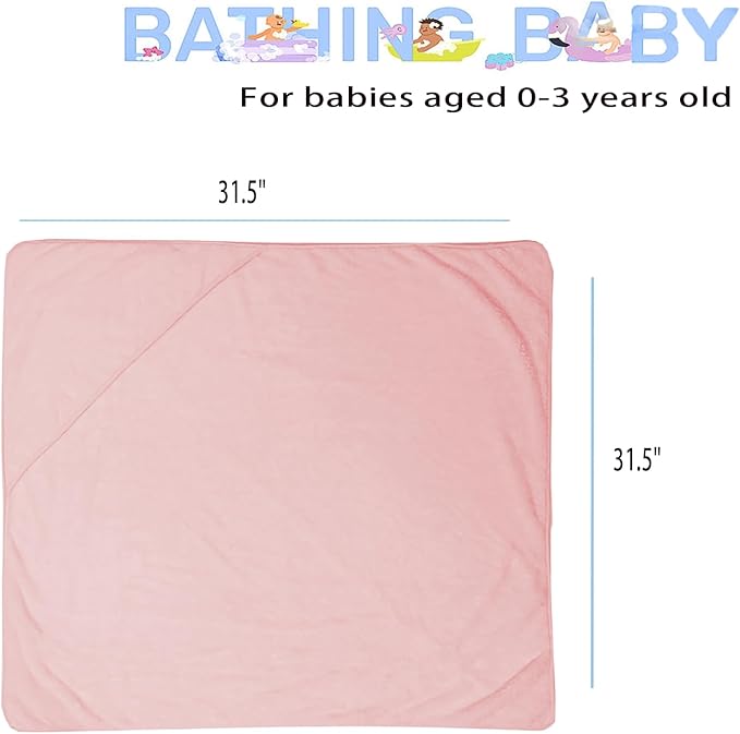Baby Hooded Towels 31.5 * 31.5" Bath Towel for Newborn Toddler Infant Shower Ultra Absorbent Soft Bathrobe Blanket Boys and Girls 2PCS(Sakura Pink)