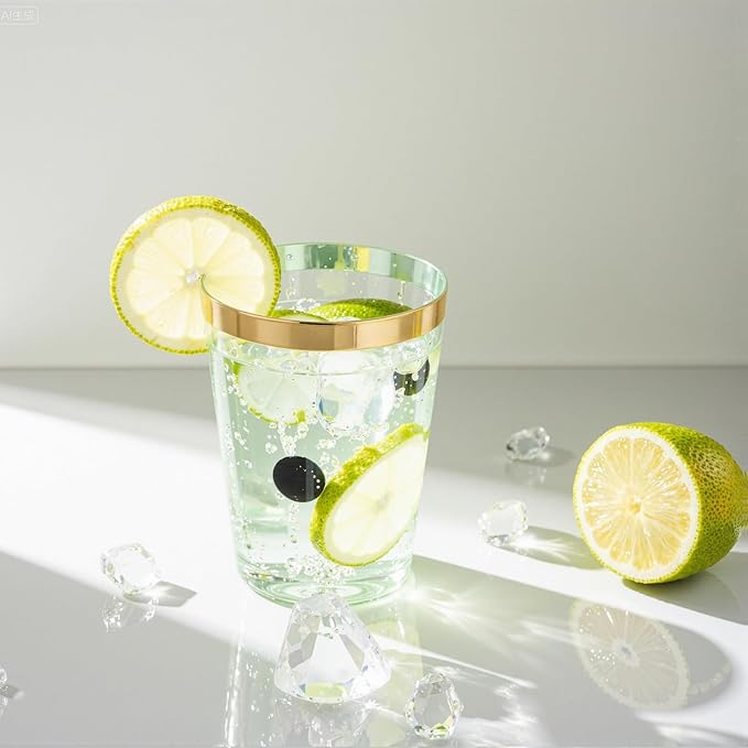 supernal 100 Pack Green Plastic Cups - 10 Oz Clear Green Plastic Disposable Cups with Gold Trim,Heavy Duty & BPA-free for Wedding,Cocktail,Birthday,Party & Elegant Events,Disposable Cocktail Glasses