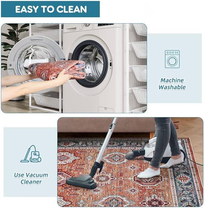 Dripex Vintage Washable Area Rug - 2x4 Indoor Door Mat Oriental Medallion Accent Throw Rug Distressed Foldable Non-Slip Low-Pile Bathroom Kitchen Rug for Entryway Laundry Room Living Room Bedroom