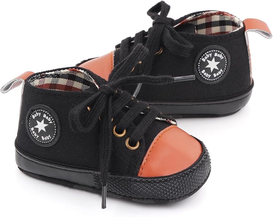 Unisex Baby Boys Girls Shoes, Newborn Infant Non-Slip Canvas Denim High Top Sneakers, Toddler First Walkers Shoes