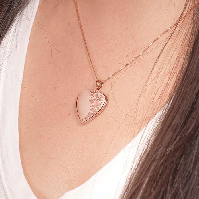 PicturesOnGold.com Personalized Heart Shaped Butterflies Photo Locket Necklace - 3/4 inch x 3/4 inch - Includes 18 inch Chain - Custom Engraved Picture Locket Necklace for Women