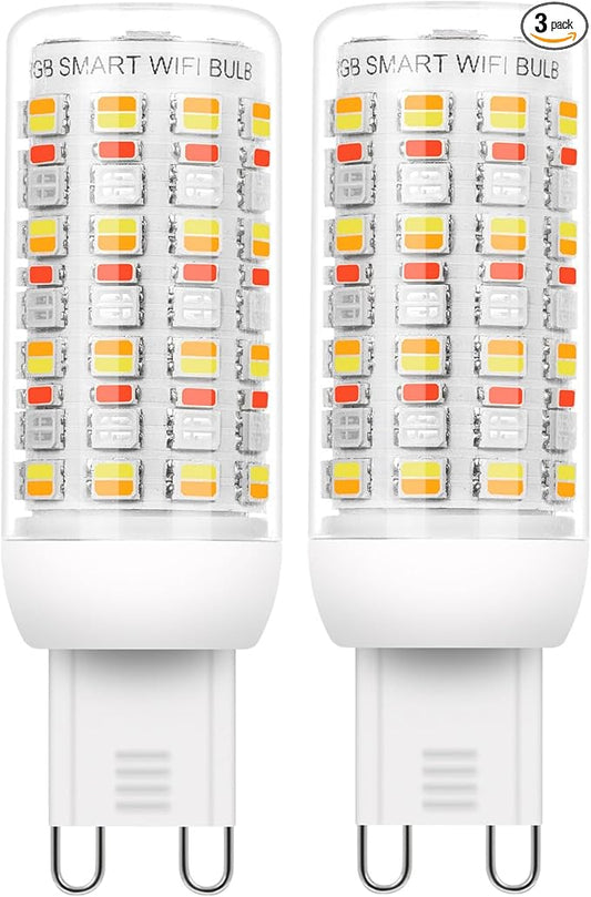 I-SHUNFA Wi-Fi RGBCW Smart G9 LED Bulbs,Compatible with Alexa/Google Home,Multicolour Dimmable,2700K-6500K,AC 120V 4W,400LM Brightness Adjustable 1%-100%,with Musical Rhythm LED Light Bulb,2 Pack