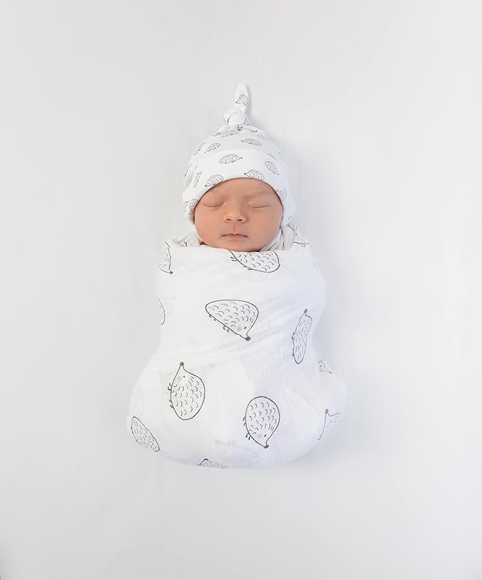 SwaddleDesigns Cotton Muslin Swaddle Blanket, Receiving Blanket for Boys & Girls, Best Shower Gift, 46x46 inches, Black Hedgehog