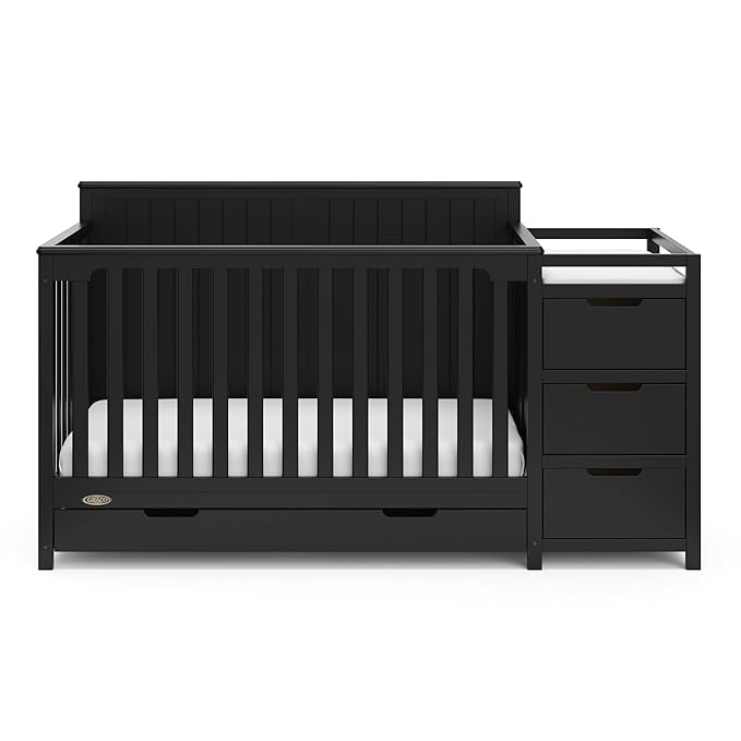 Graco Hadley All-in-One Convertible Crib & Changer (Black) – GREENGUARD Gold Certified, Fits Standard Crib Mattress, Converts to Toddler Bed and Full Bed, 4 Adjustable Mattress Heights