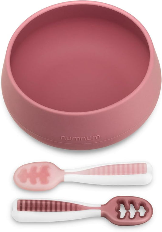 NumNum Suction Bowls for Babies & Toddlers, Extra Strong Non-Slip Suction, 100% Food-Grade Silicone, BPA-Free, Microwave & Dishwasher Safe, Baby-Led Weaning Bowls for 4+ Months & GOOtenils Mauve
