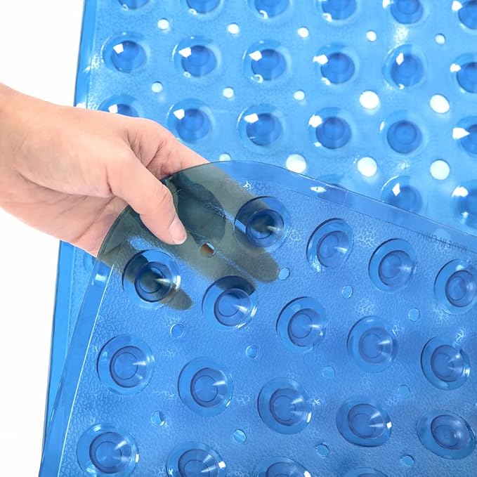 Linoows Bathtub and Shower Mats, Extra Long Non-Slip Bath Tub Mat 39 x 16 Inch, Machine Washable Bathmat with Suction Cups & Drain Holes for Bathroom Floor, Clear Royal Blue