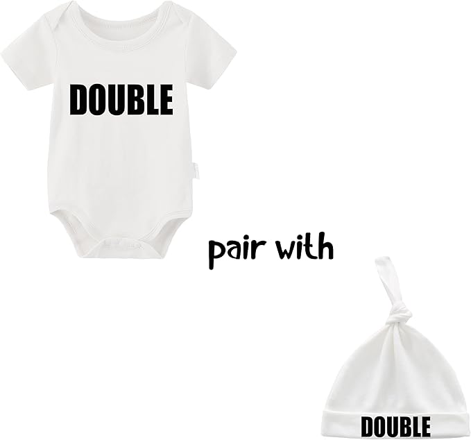 YSCULBUTOL Baby Twins Bodysuits Funny Double Trouble Cute Girl Romper Twin Jumpsuits Hat Set