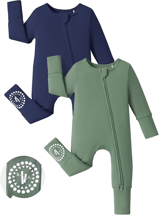 PATPAT Baby Footies Boys Girls - Bamboo Viscose - Zipper & Non-Slip Soles Romper Mitten - Footed & Footless Infant Clothes