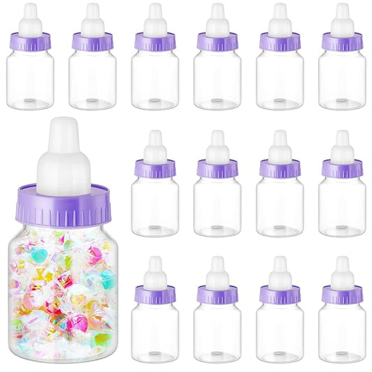 36 Pcs 3.5 Inch Mini Plastic Baby Bottle for Shower Favor - Clear Candy Box Feeding Bottle Decor Gift (Purple)
