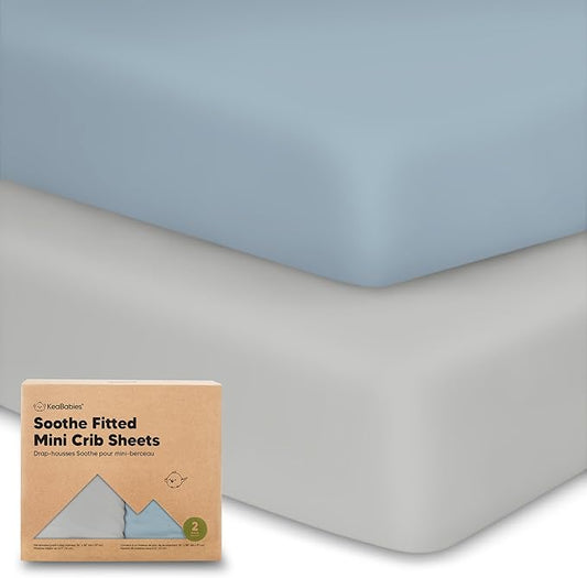 2-Pack Mini Crib Sheets Fitted - 38x26 Pack N Play Sheets for Pack and Play Mattress, Organic Cotton, Soft & Breathable Playard Bedding, Neutral Mini Toddler Bed Cover for Boys, Girls (Steel)