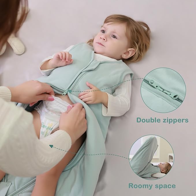 Mosebears Sleep Sack Baby Winter Wearable Blanket with 2-Way Zipper,2.5 TOG Cotton Sleep Sack Unisex (Calm Sage, 0-6 Months)