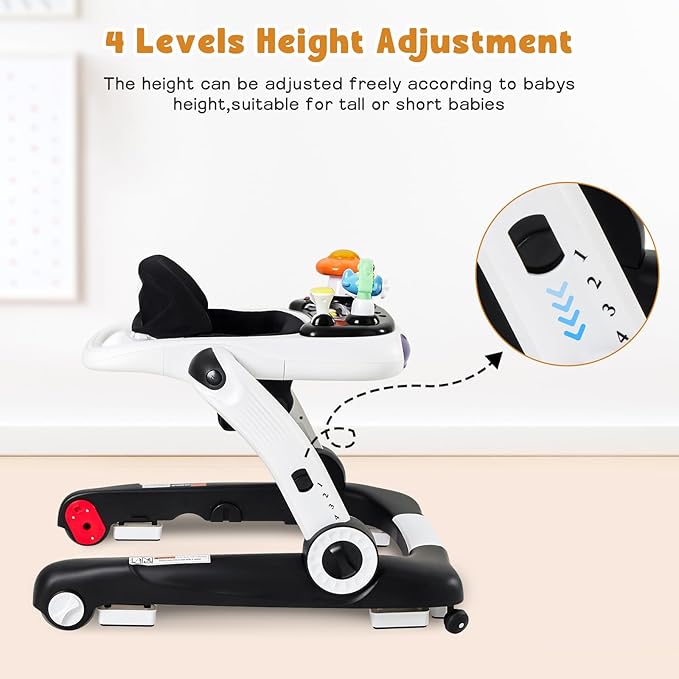 5 in 1 Baby Walker, Activity Baby Walker-Baby Bouncer, Rocker, Activity Center,Seat and Push Walker,Detachable Trampoline Mat, Adjustable Speed Rear Wheels and Height,Ages 6-18 Months (Black)