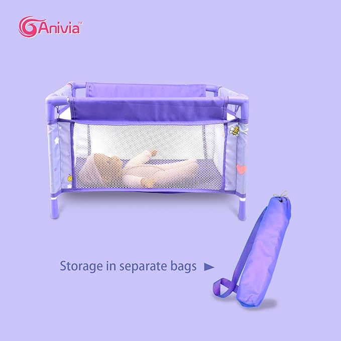 ANIVIA Baby Doll Stroller Set - Accessories Include Crib, Play Mat, Feeding Toy, Diaper Bag - Nursery Role Play Set (11" Doll Included)