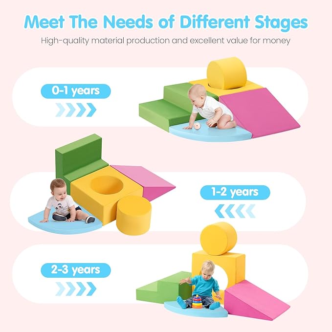 Toddler Climbing Toys Indoor, 5-Piece Colourful Foam Climbing Blocks for Toddlers 1-3 Years Old, Soft Play Climbing for Toddlers, Modular Crawling & Sliding Play Set for Home & Kindergartens