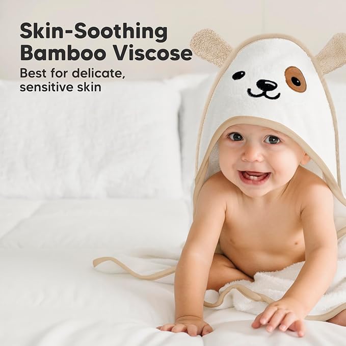 KeaBabies Hooded Baby Towel for Newborn - Viscose Derived from Bamboo Large Baby Bath Towels with Hood for Boys, Girls, Toddler, Extra Absorbent & Soft Newborn Bath Essentials (Dog)