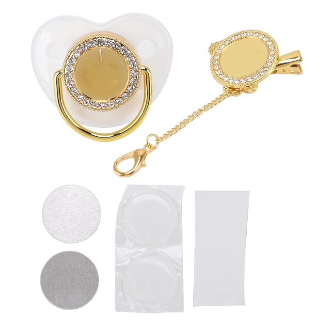 Baby Pacifier, Stylish DIY Photo Decoration Infant Bling Pacifier Clip Set for Newborn (White M)
