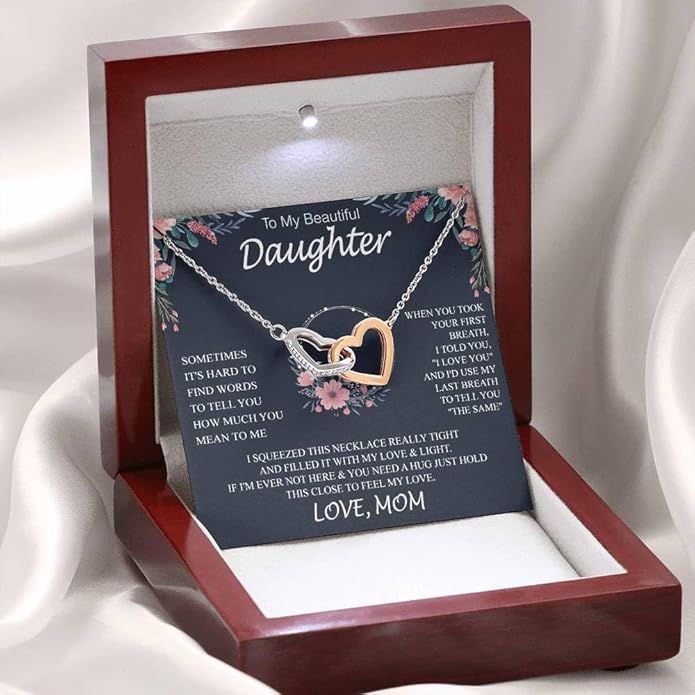 To My Daughter Gift Necklace From Dad or Mom - Badass Daughter Jewelry With Heartfelt Message & Elegant Box