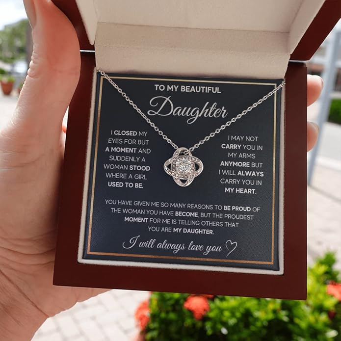 To My Beautiful Daughter Necklace from Mom & Dad | Cubic Zirconia Pendant with Heartfelt Message Card & Gift Box | Daughter Birthday, Graduation, Christmas Jewelry Gift from Parents