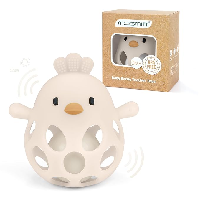 MCGMITT Teethers for Babies 3-6 Months, Easy Grasp Silicone Baby Rattles 0-6 Months, BPA-Free Non Toxic Montessori Infant Toys for Teething Relief, Soft Interactive Infant Car Seat Toys Bath Toys