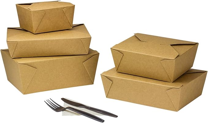 Karat Paper To Go Boxes [54 oz - 200ct] Leak-Resistant, Microwavable, Heavy-Duty Take Out Boxes | Grease Resistant & Stackable | #2 Kraft Brown
