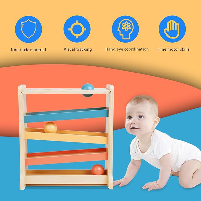 Montessori Ball Tracker, Award Winning Durable Pound A Ball Drop Toy, Early Developmental Montessori Toys, Wooden Toys for Toddlers 1-3 Year Old - Great Birthday Gift