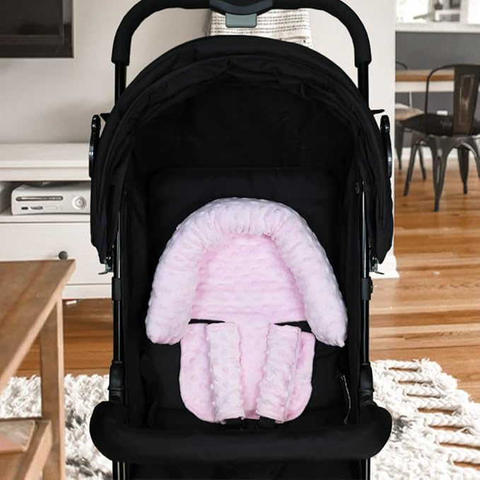 Baby Head Support and Strap Covers - Infant Head Support Pillow Super Soft Head and Neck Cushion for Car Seat Baby Headrest and Carseat Neck Cover,Light Pink