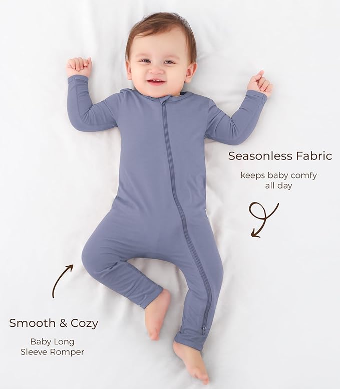 Baby Boys Girls Romper-Viscose Made from Bamboo, Long Sleeve Jumpsuits Soft Footless Rompers, Unisex
