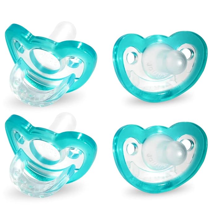 RaZbaby Jollypop Pacifier for Newborns & Up, USA Made, Natural Shaped Orthodontic Binky, Lovingly Shared in NICUs & Hospitals Worldwide, Medical-Grade 100% BPA-Free - 0-3 Months, 4 Pack - Teal