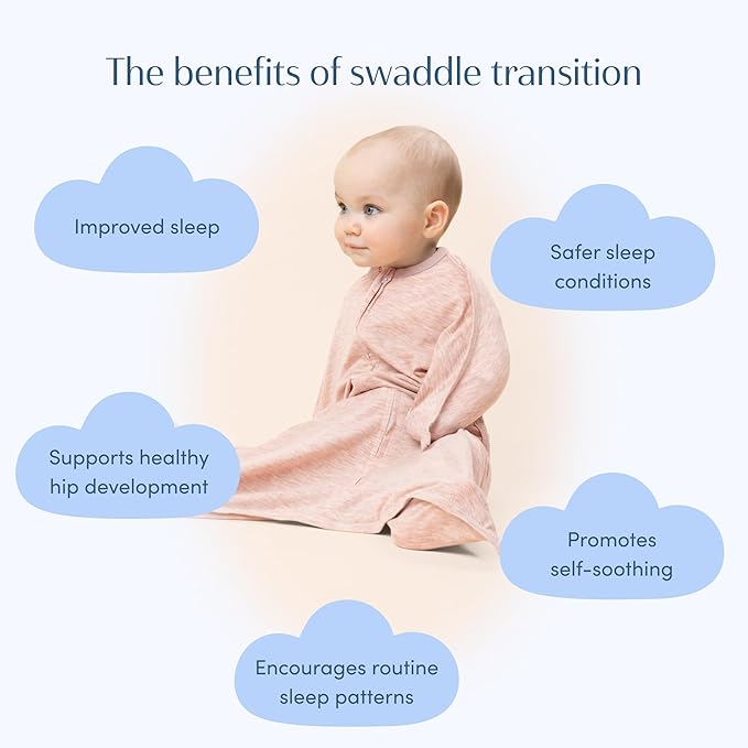 SleepingBaby Zipadee-Zip Transition Swaddle - Cozy Baby Swaddling Blanket with Zipper Convenience - Roomy Wearable Blanket for Easy Diaper Changes - 6-12 Month - Ballet Pink Heather