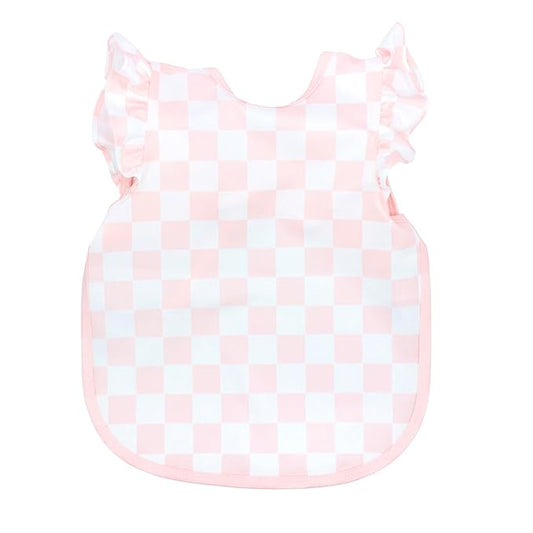 BapronBaby Pink Flutter Checkerboard Bapron - No Neck Tie Safer Bib for Baby & Toddler - Soft Waterproof Stain Resistant - Machine Washable - Sz Preschool 3-5yrs