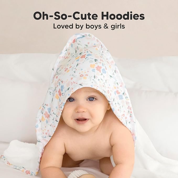 KeaBabies Hooded Baby Towel for Newborn - Viscose Derived from Bamboo Large Baby Bath Towels with Hood for Boys, Girls, Toddler, Extra Absorbent & Soft Newborn Bath Essentials (Wildflowers)