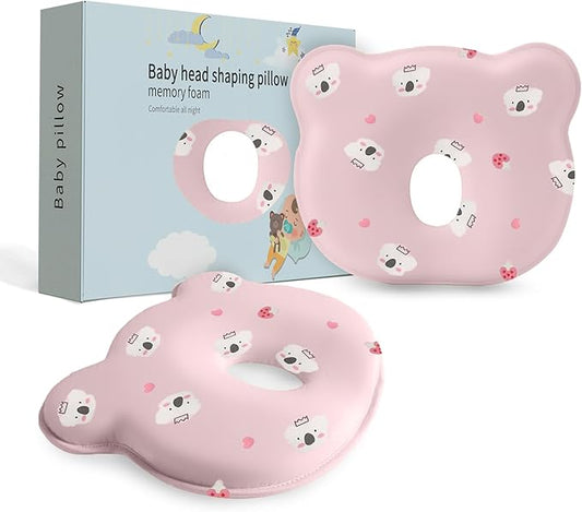 Soft and Breathable Baby Pillow with Memory Foam and Bear Design (Pink Koala)