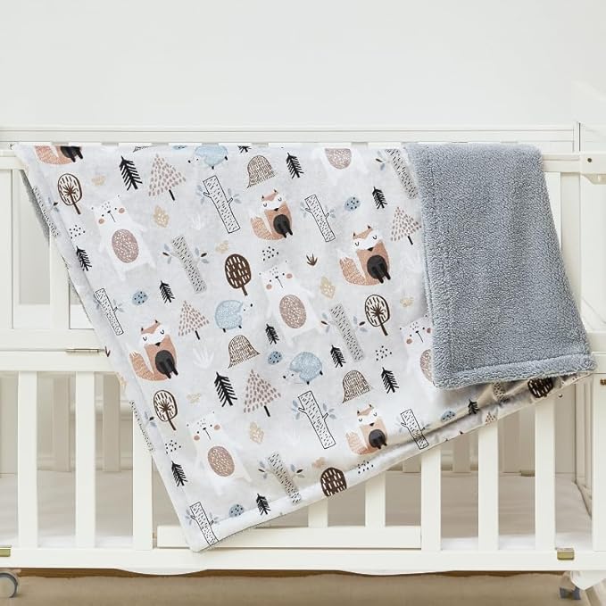 QSTEHEML Baby Blankets for Boys,Super Soft Double Layer Sherpa Blanket Neutral,Baby Gifts Plush Mink Blanket with Furry Binding and Back,Newborn Blankets for Crib(Fox,30 * 40inch)