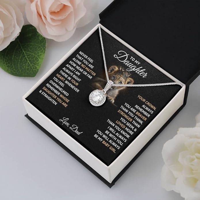 To My Beautiful Daughter Necklace from Mom & Dad | Cubic Zirconia Pendant with Heartfelt Message Card & Gift Box | Daughter Birthday, Graduation, Christmas Jewelry Gift from Parents