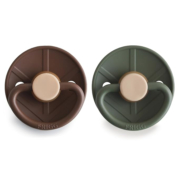 FRIGG Little Viking Natural Rubber Baby Pacifier 2-Pack | Made in Denmark | BPA-Free (Cocoa/Olive, 6-18 Months)