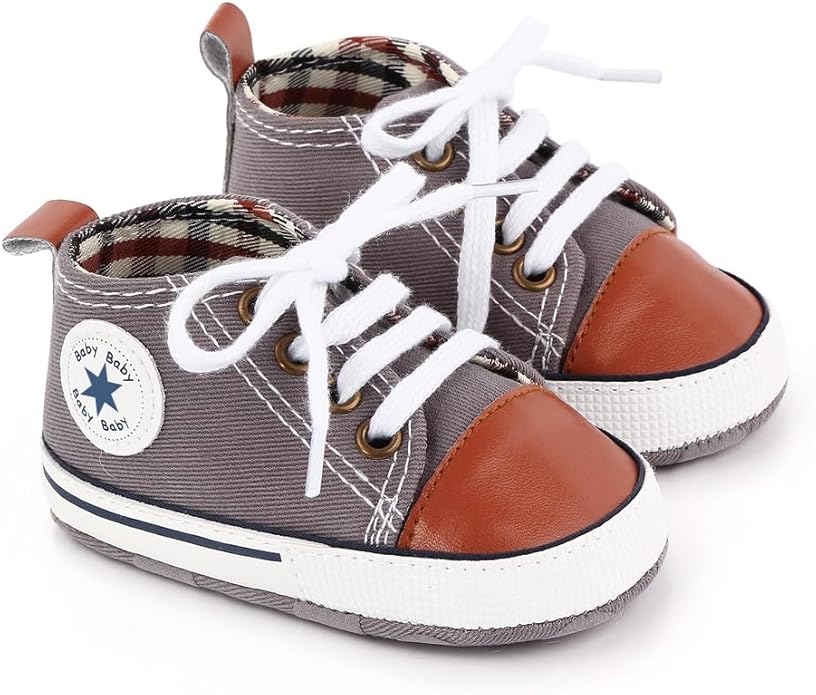 Unisex Baby Boys Girls Shoes, Newborn Infant Non-Slip Canvas Denim High Top Sneakers, Toddler First Walkers Shoes