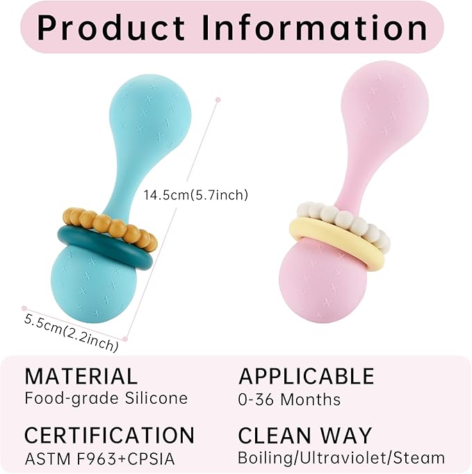Baby Shaker Grab Montessori Rattle 6 to 12 Month Infant Teether Chew Stacking Toys Sensory Educational Shower Gift