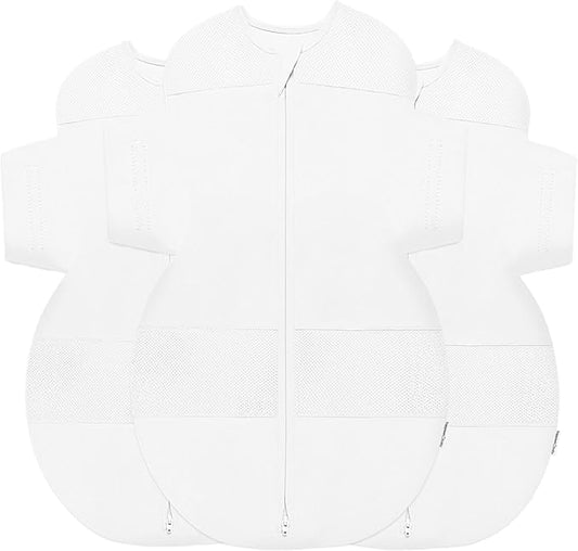 Happiest Baby SNOO Sleep Sack - 100% Organic Cotton Baby Swaddle Blanket - Doctor Designed Promotes Healthy Hip Development - 3-Pack Bundle (White, S, M, L)