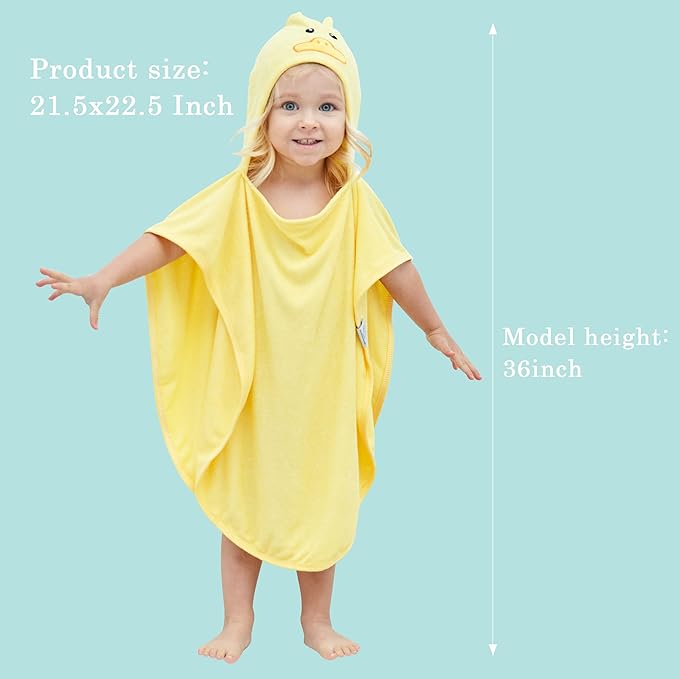 HIPHOP PANDA Hooded Towel - Rayon Made from Bamboo, Bath Towel with Bear Ears for Newborn, Babie, Toddler, Infant - Absorbent Large Baby Towel - Yellow Duck, 21.5 x 22.5 Inch
