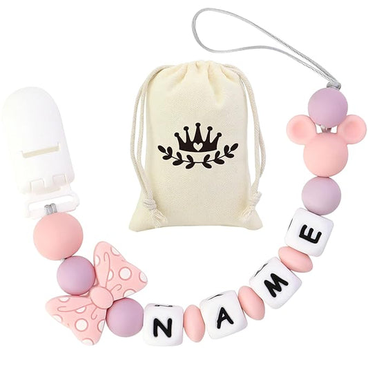 Personalized Baby Pacifier Clips With Name Personalized Stroller Clip Teddy Bear Baby Gifts (Pink)