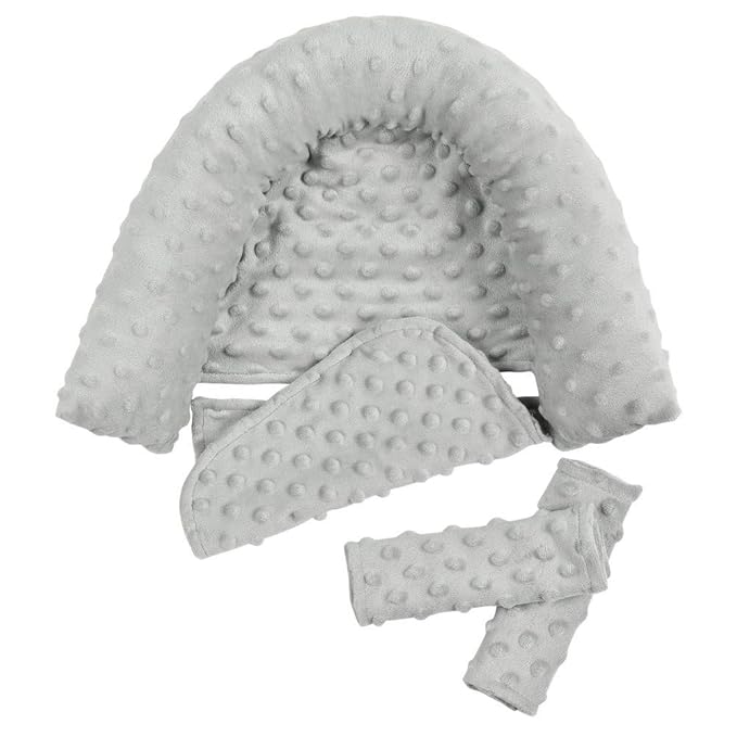 Baby Carseat Headrest and Strap Covers,Baby Carseat Head Support & Carseat Neck Cover,Infant Head Support Pillow, Toddler Headrest Cushion Pad for Carseat Strollers Carrier,Grey