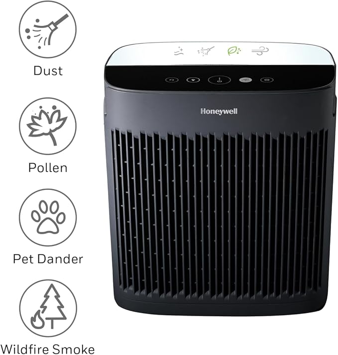 Honeywell Allergen Plus HEPA Air Purifier for Home, Large Rooms up to 900 Ft², Turbo Clean, HEPA Filter Reduces Allergens, Dust, Pollen, Pet Dander, All Smoke Types, Odors, Black, HPA5100B