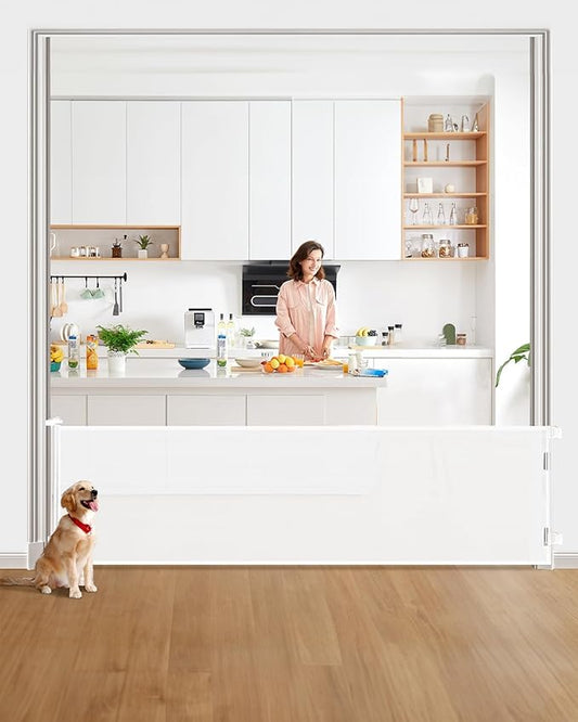 DEAR LOV Retractable Baby Gate, Mesh Baby Gate or Mesh Dog Gate, 33" Tall, Extends up to 118" Wide, Child Safety Gate for Doorways, Stairs, Hallways, Indoor/Outdoor (33"x118",White)